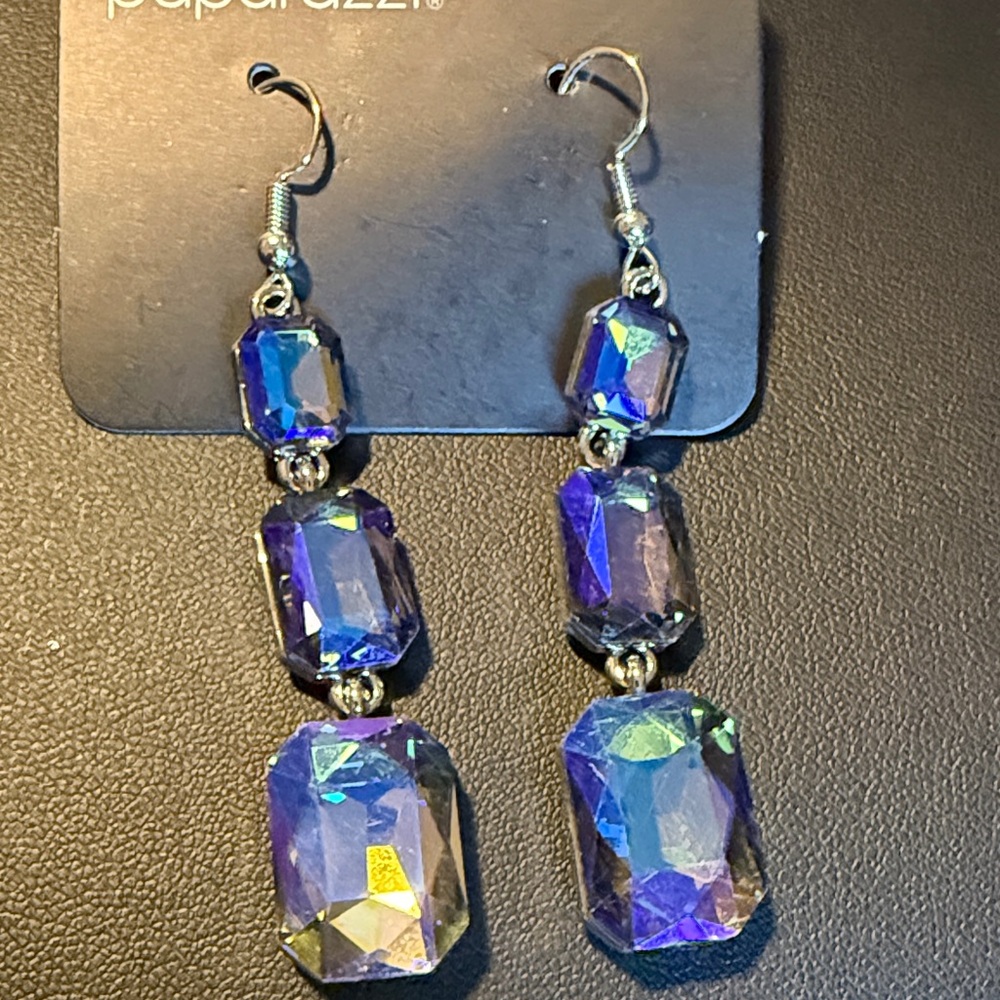 Paparazzi Iridescent Blue and Silver Earrings